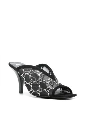 Gucci Black Mesh 90mm GG crystal-embellished Mules 38